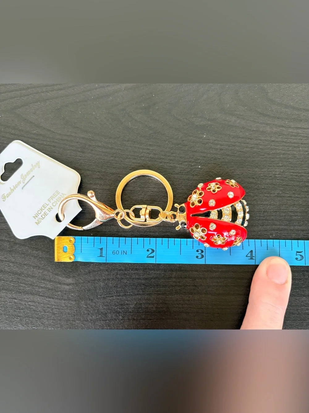 Gold-Tone Red Ladybug Keychain Charm